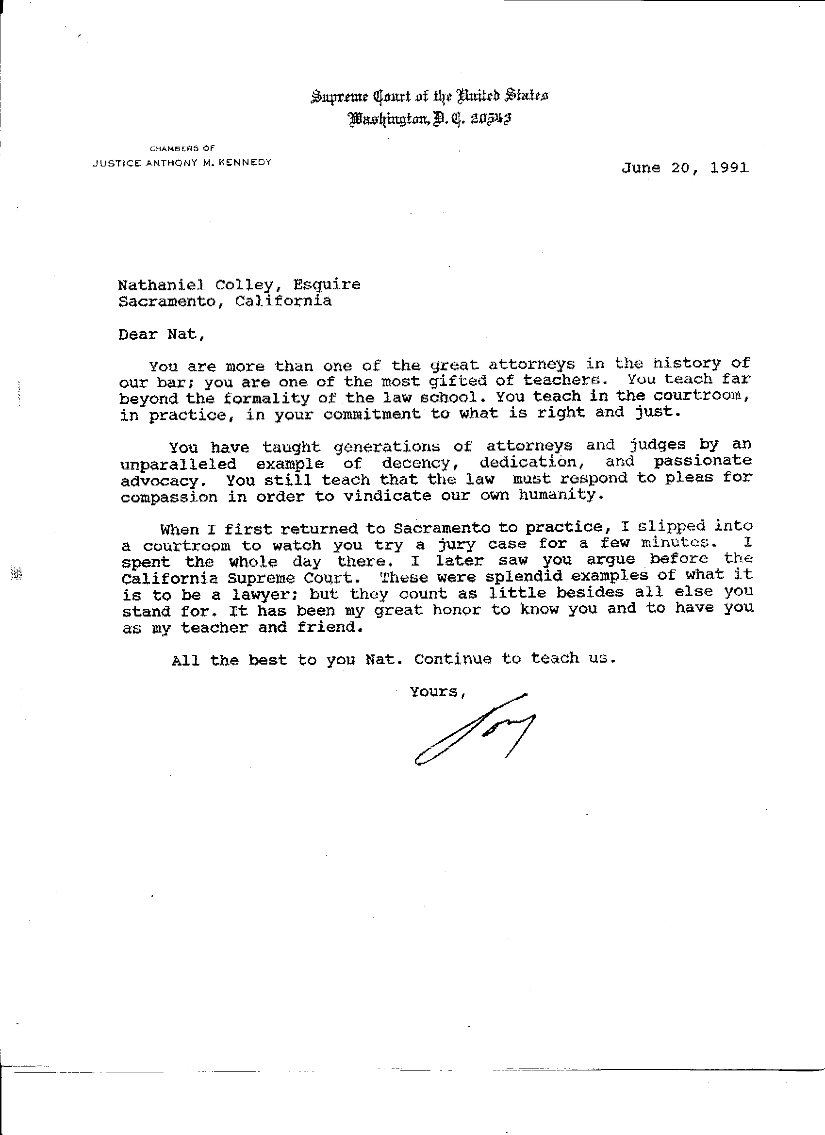 0613 Anthony Kennedy Letter To Nathanial Colley